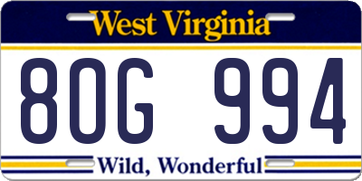 WV license plate 8OG994