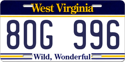 WV license plate 8OG996