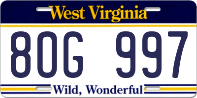 WV license plate 8OG997