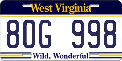 WV license plate 8OG998