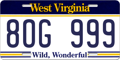 WV license plate 8OG999