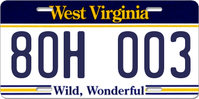 WV license plate 8OH003