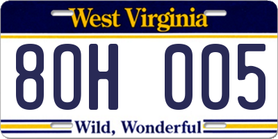 WV license plate 8OH005