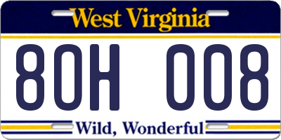 WV license plate 8OH008
