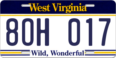 WV license plate 8OH017