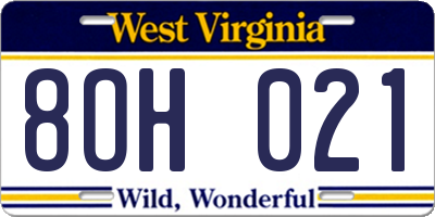 WV license plate 8OH021
