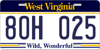 WV license plate 8OH025