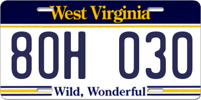 WV license plate 8OH030