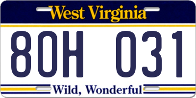 WV license plate 8OH031
