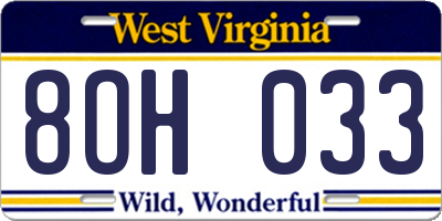 WV license plate 8OH033