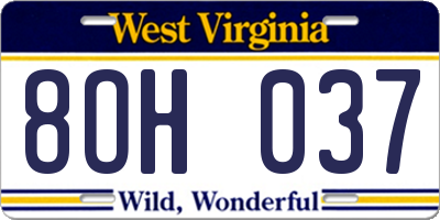 WV license plate 8OH037