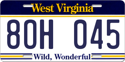 WV license plate 8OH045