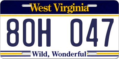 WV license plate 8OH047