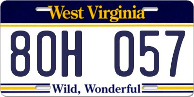 WV license plate 8OH057