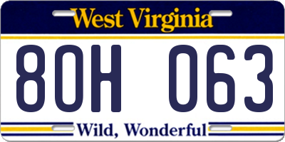 WV license plate 8OH063