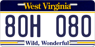WV license plate 8OH080