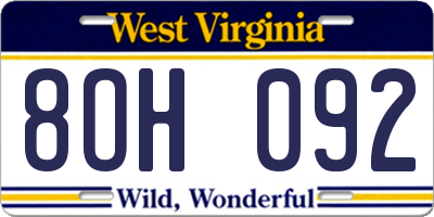 WV license plate 8OH092