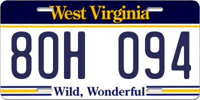 WV license plate 8OH094