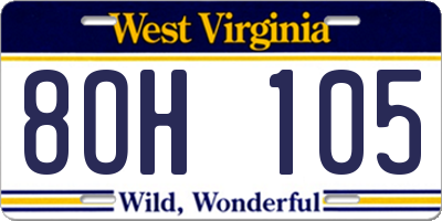 WV license plate 8OH105
