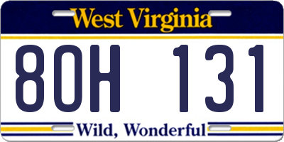 WV license plate 8OH131