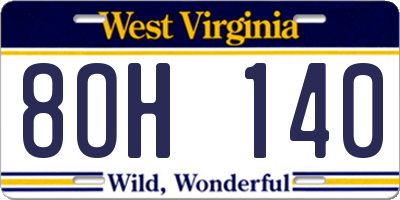 WV license plate 8OH140
