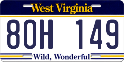 WV license plate 8OH149