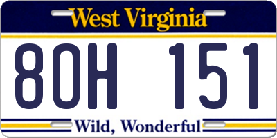 WV license plate 8OH151