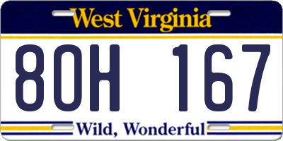 WV license plate 8OH167