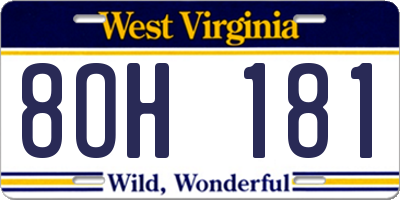 WV license plate 8OH181