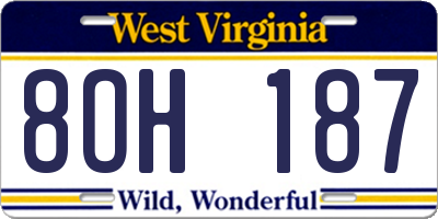 WV license plate 8OH187