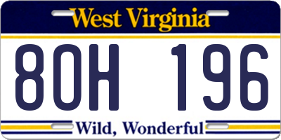 WV license plate 8OH196