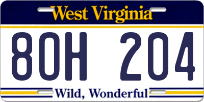 WV license plate 8OH204