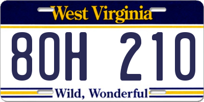 WV license plate 8OH210