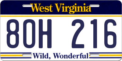 WV license plate 8OH216