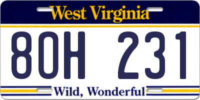 WV license plate 8OH231
