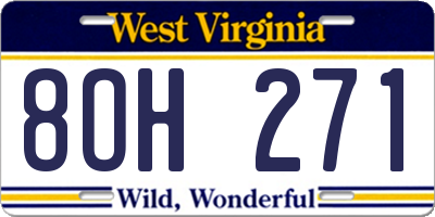 WV license plate 8OH271