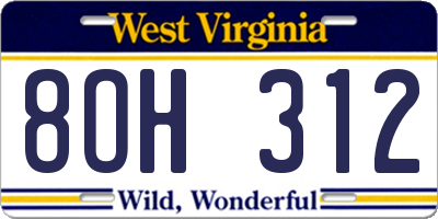 WV license plate 8OH312