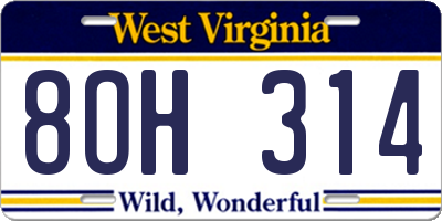 WV license plate 8OH314