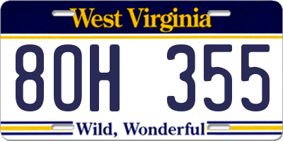 WV license plate 8OH355
