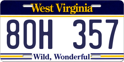 WV license plate 8OH357