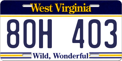 WV license plate 8OH403