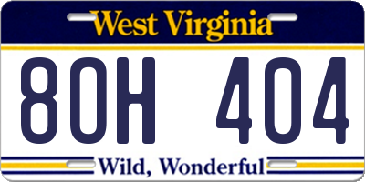 WV license plate 8OH404