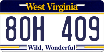 WV license plate 8OH409