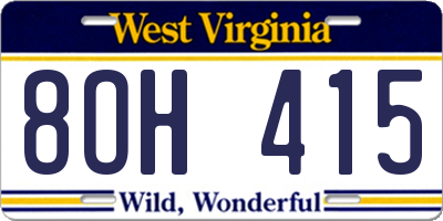 WV license plate 8OH415