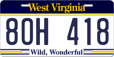 WV license plate 8OH418