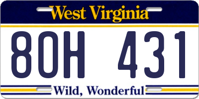 WV license plate 8OH431