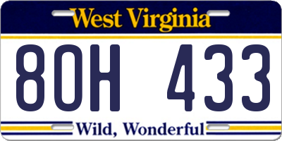 WV license plate 8OH433