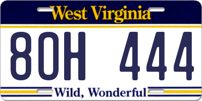 WV license plate 8OH444