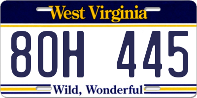 WV license plate 8OH445