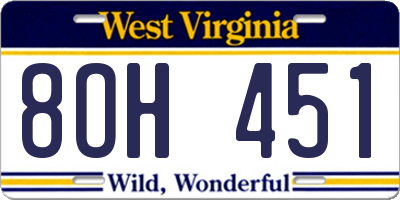 WV license plate 8OH451